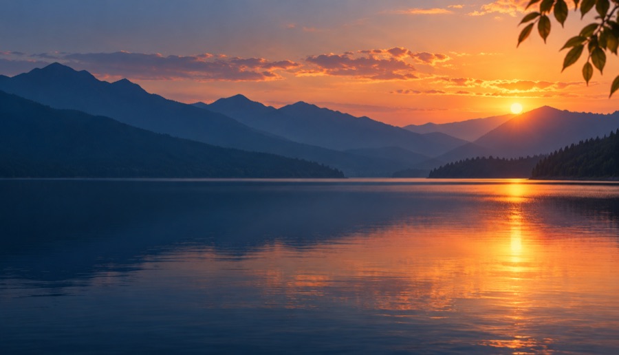 夕阳照亮安静的自然风景